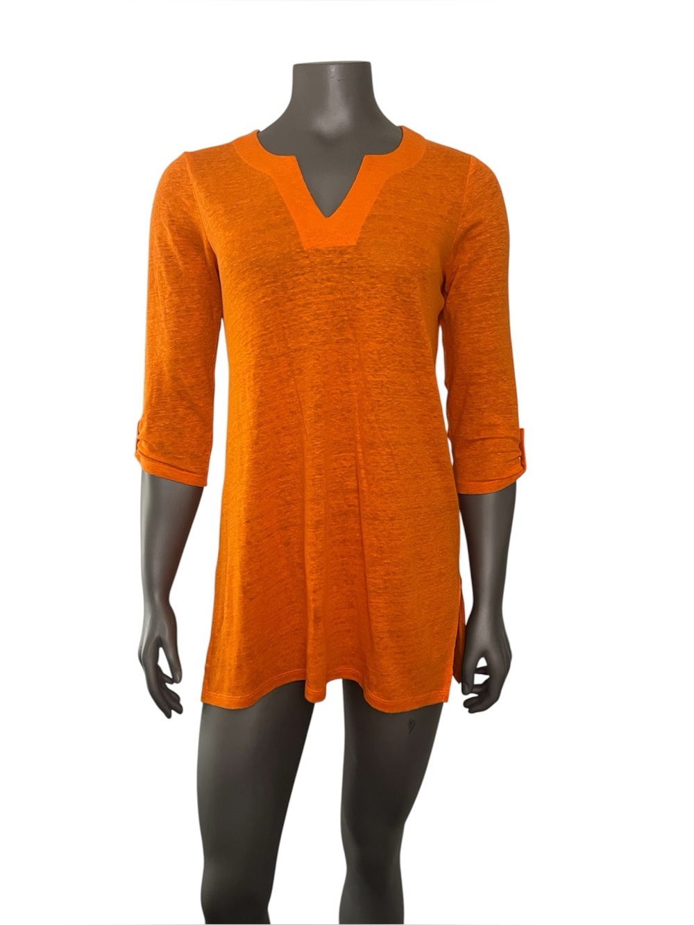 Chico’s Linen Tunic Top Women’s XS 00 Orange Longline Colorful Beach Lounge